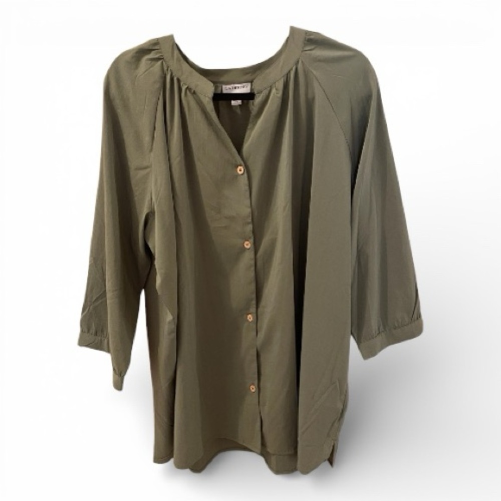 Catherines Olive Green Tunic Button Front, Size 1X, Relaxed Fit.